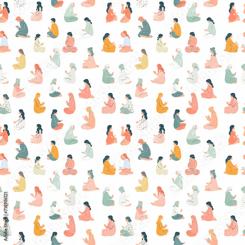 Praying together scenes seamless pattern. Gift wrapping, wallpaper, background. National Day of Prayer