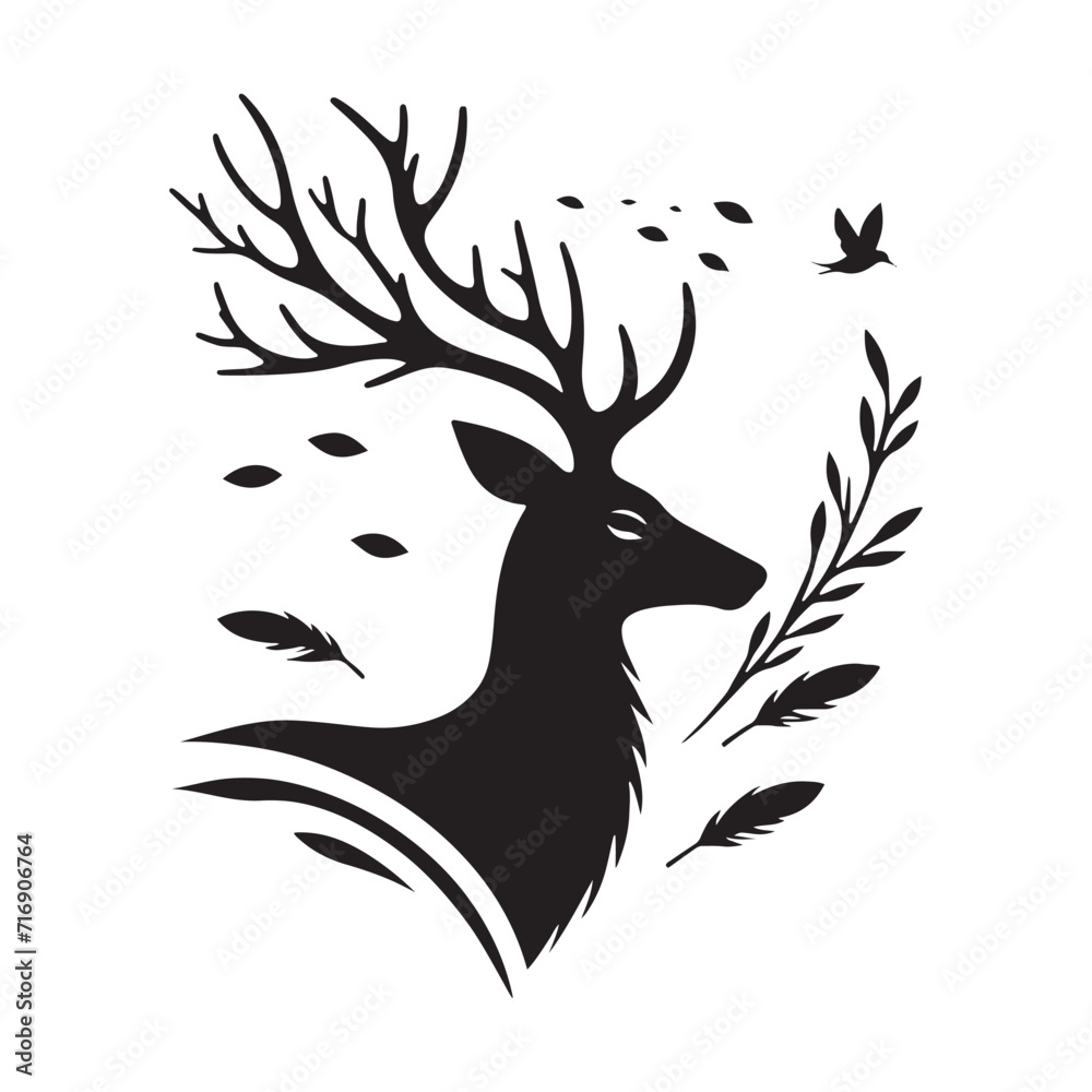 Obraz premium Whispering Woodlands: Deer Silhouette Series Depicting the Serene Whisper of Nature's Harmony - Reindeer Illustration - Stag Vector 
