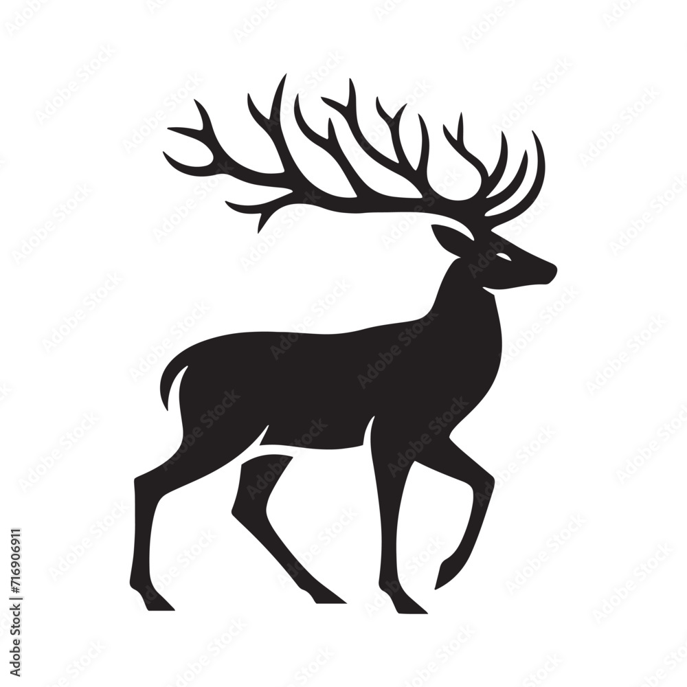 Obraz premium Whispered Woodland Sonata: Deer Silhouette Series Composing a Sonata in the Whispered Woodlands of Nature's Silent Stage - Deer Illustration - Deer Vector 