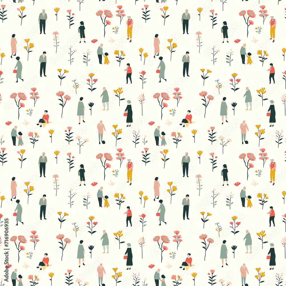 Aging with grace scenes seamless pattern. Gift wrapping, wallpaper, background. National Senior Citizens Day