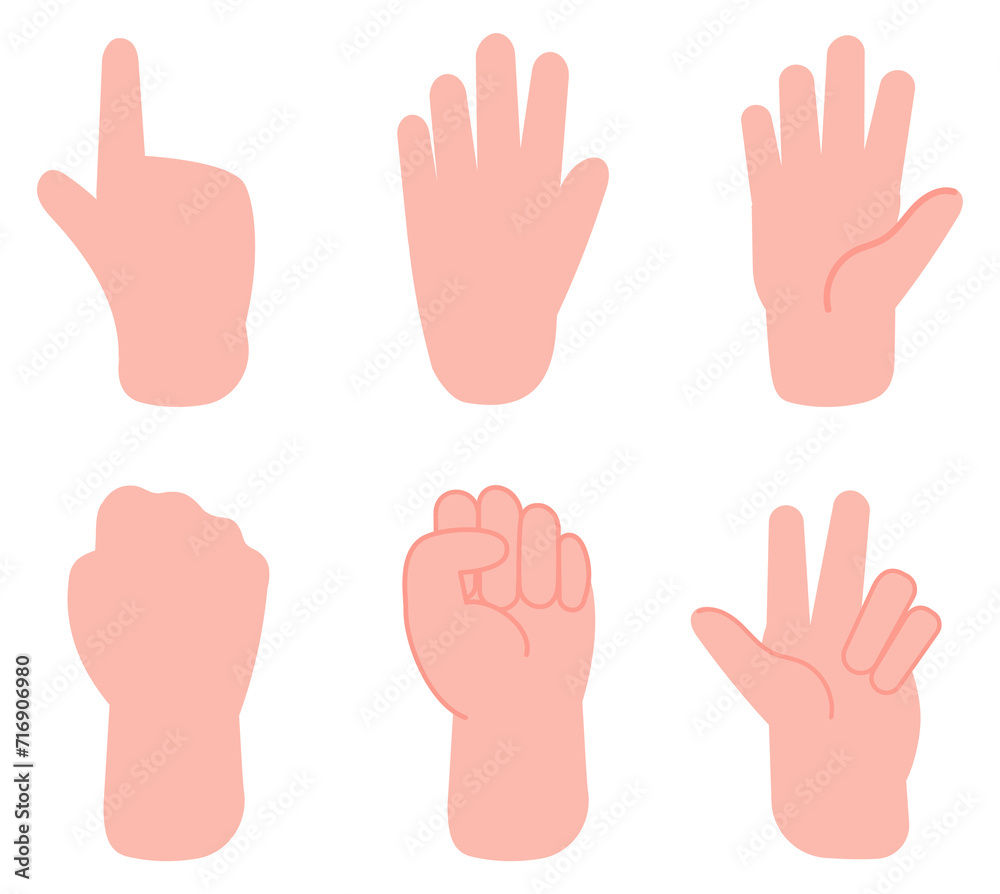 Hand gestures set. Pointing finger and fist front and back view Hand gestures set. Pointing finger and fist front and back view