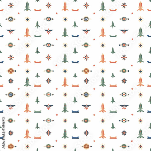 Military insignias seamless pattern. Gift wrapping, wallpaper, background. National Veterans and Military Families Month