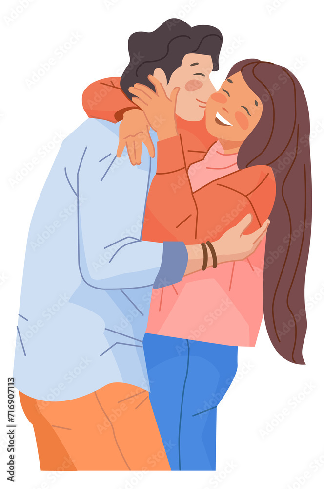Laughing couple hugging. Happy lovers. Romantic relationship