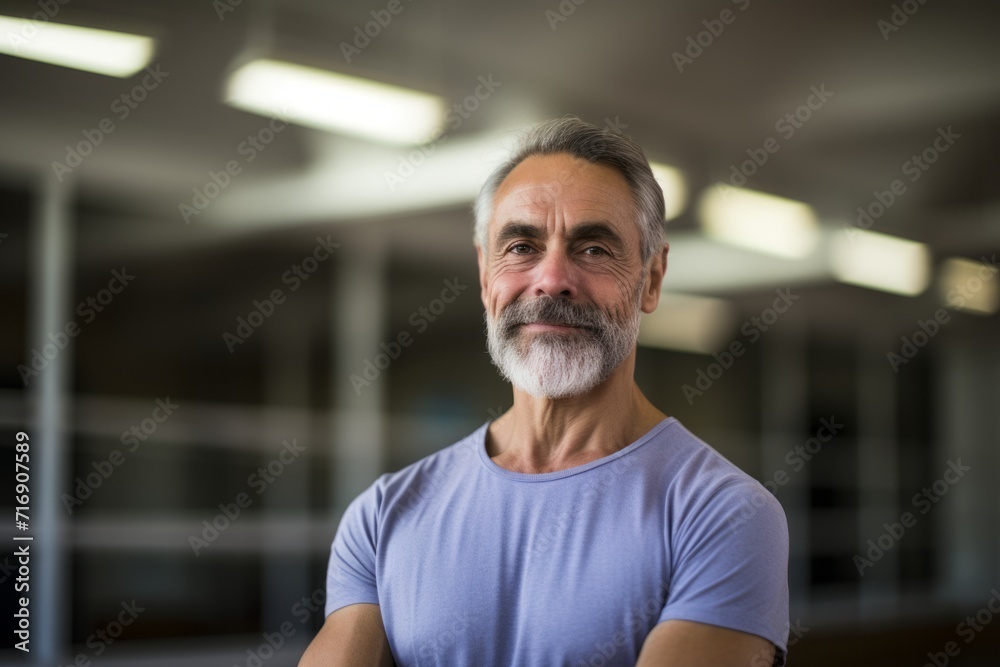 Portrait of a relaxed mature man practicing ballet in a studio. With generative AI technology Portrait of a relaxed mature man practicing ballet in a studio. With generative AI technology
