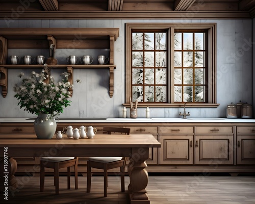 Tudor Style Kitchen Mockup, 3D Mockup Render, Interior Design © thecreativesupplies