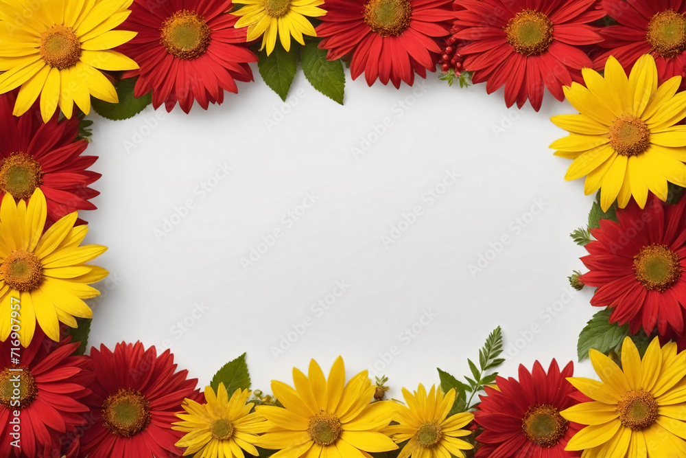 Rectangular frame made of red and yellow flowers Rectangular frame made of red and yellow flowers