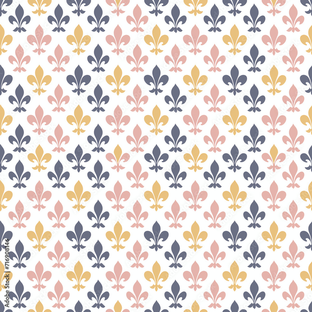 Fleur-de-lis patterns seamless pattern. Gift wrapping, wallpaper, background. Bastille Day Fleur-de-lis patterns seamless pattern. Gift wrapping, wallpaper, background. Bastille Day