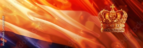 Crown on the background of the flag of Dutch Kingdom, Happy Dutch King Day banner