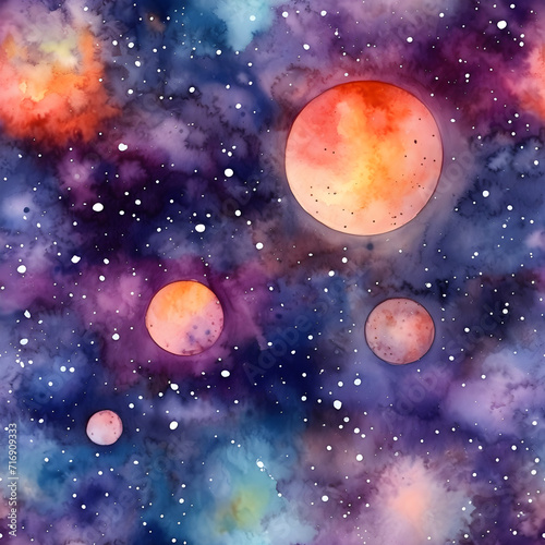 Starry Night Sky with Planets and Cosmic Elements