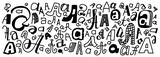Set of different types of letter A in doodles style