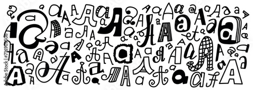 Set of different types of letter A in doodles style © anngirna