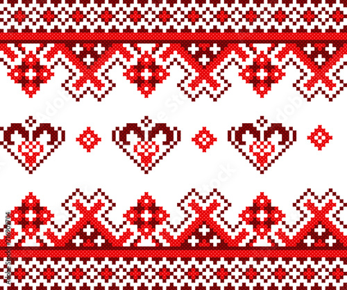 seamless pattern with valentine heart. tribal pattern. local fabric pattern. pixel pattern. cross stitch