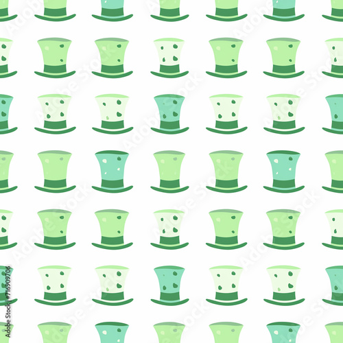 Green top hats seamless pattern. Gift wrapping, wallpaper, background. St. Patricks Day