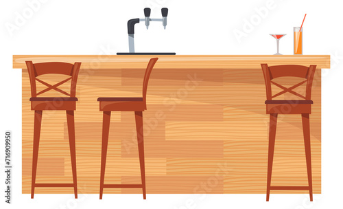 Bar counter with chairs. Cartoon furniture. Restaurant interior