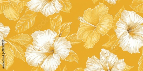 yellow hibiscus print on yellow background Generative AI