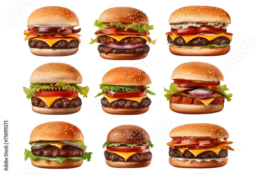 Isolated hamburgers on a transparent background. © Anna