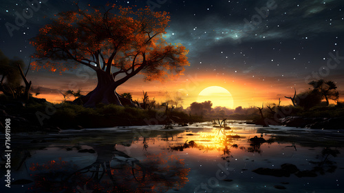 Serenade of the night night landscape photo,, Minimalistic desktop background high quality Free Photo