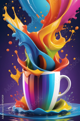splash art espresso in glass cup surrealistic epic art station splash style of colorful paint