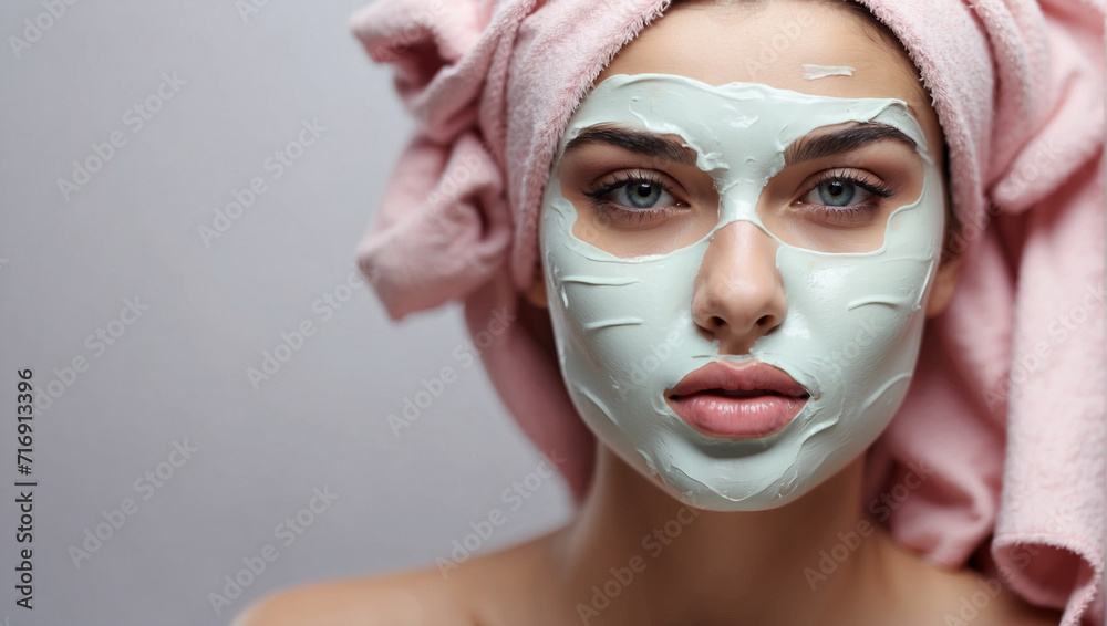 Facial skin treatment with a cosmetic mask in a beauty salon Facial skin treatment with a cosmetic mask in a beauty salon
