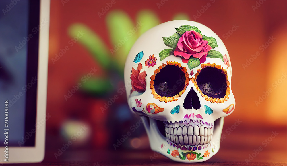 digital 3d illustration of a Sugar Skull portrait. digital 3d illustration of a Sugar Skull portrait.
