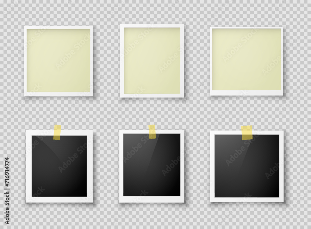 A set of six retro photo frames with different inserts on a white background. Vintage paper photos for a keepsake album. Decorative banners for websites. Vector format EPS 10. A set of six retro photo frames with different inserts on a white background. Vintage paper photos for a keepsake album. Decorative banners for websites. Vector format EPS 10.