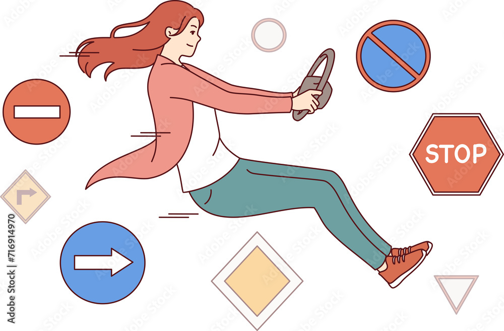 Woman driver violates traffic rules sitting in invisible car among