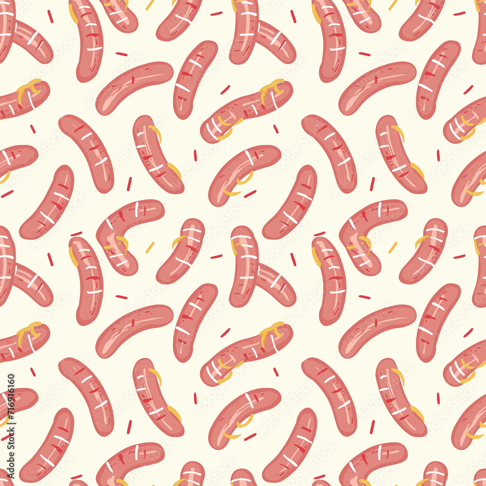 Bratwurst sausages seamless pattern. Gift wrapping, wallpaper, background. Oktoberfest Bratwurst sausages seamless pattern. Gift wrapping, wallpaper, background. Oktoberfest