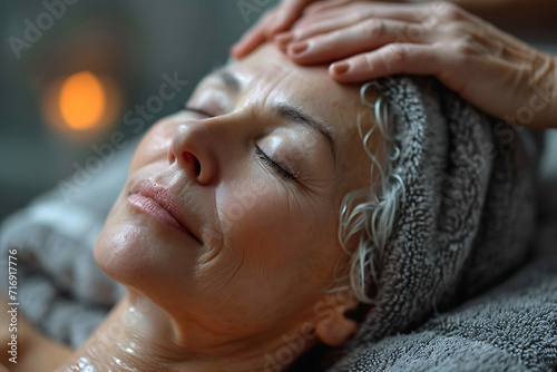 Senior Woman Enjoying Head Massage  Spa Relaxation  Wellness Therapy  massage at spa