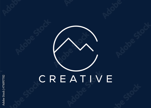Minimal Letter C mountain logo design vector template
