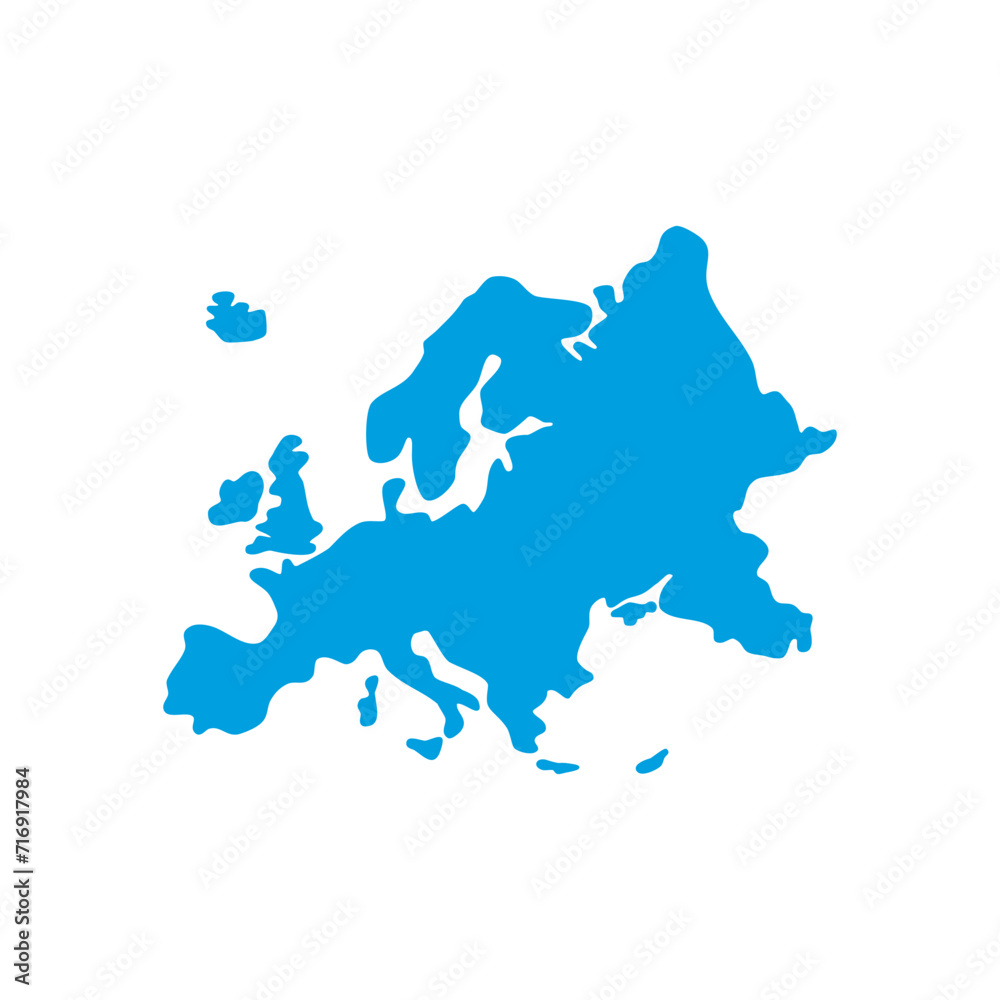 Europe map vector pale blue isolated on white background. Flat Earth, Icon