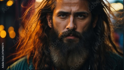 bearded man with long hair