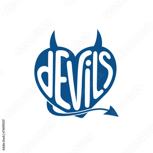 Devils heart with horns lettering design. Vector and illustration.