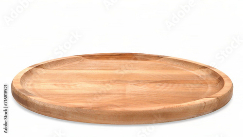 Empty round wooden plate with sides on a white background close-up. Space for branding, text or menu. Business food brand template. Layout. Cooking food. Culinary background.