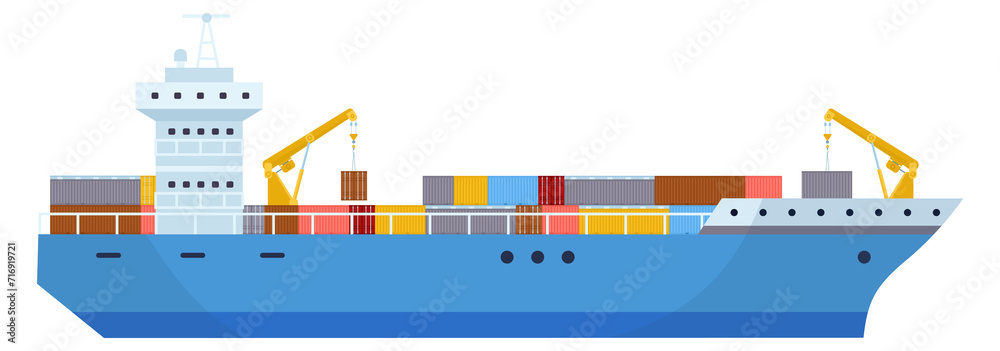 Cargo ship icon. Sea freight container transport