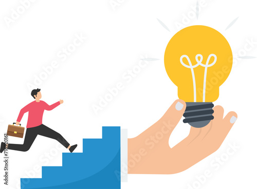 Creativity for business ideas, thinking and brainstorming for new ideas or opportunity, Career path or goal achievement, Start walking on electricity line, Stairway to creative ideas

