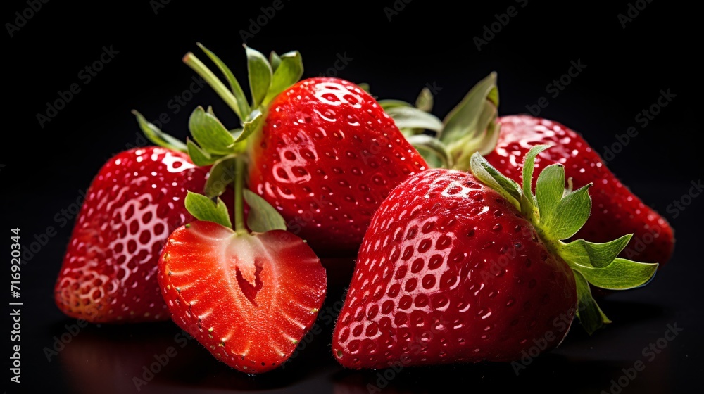 Collection of mature whole and cut strawberries. Collection of mature whole and cut strawberries.