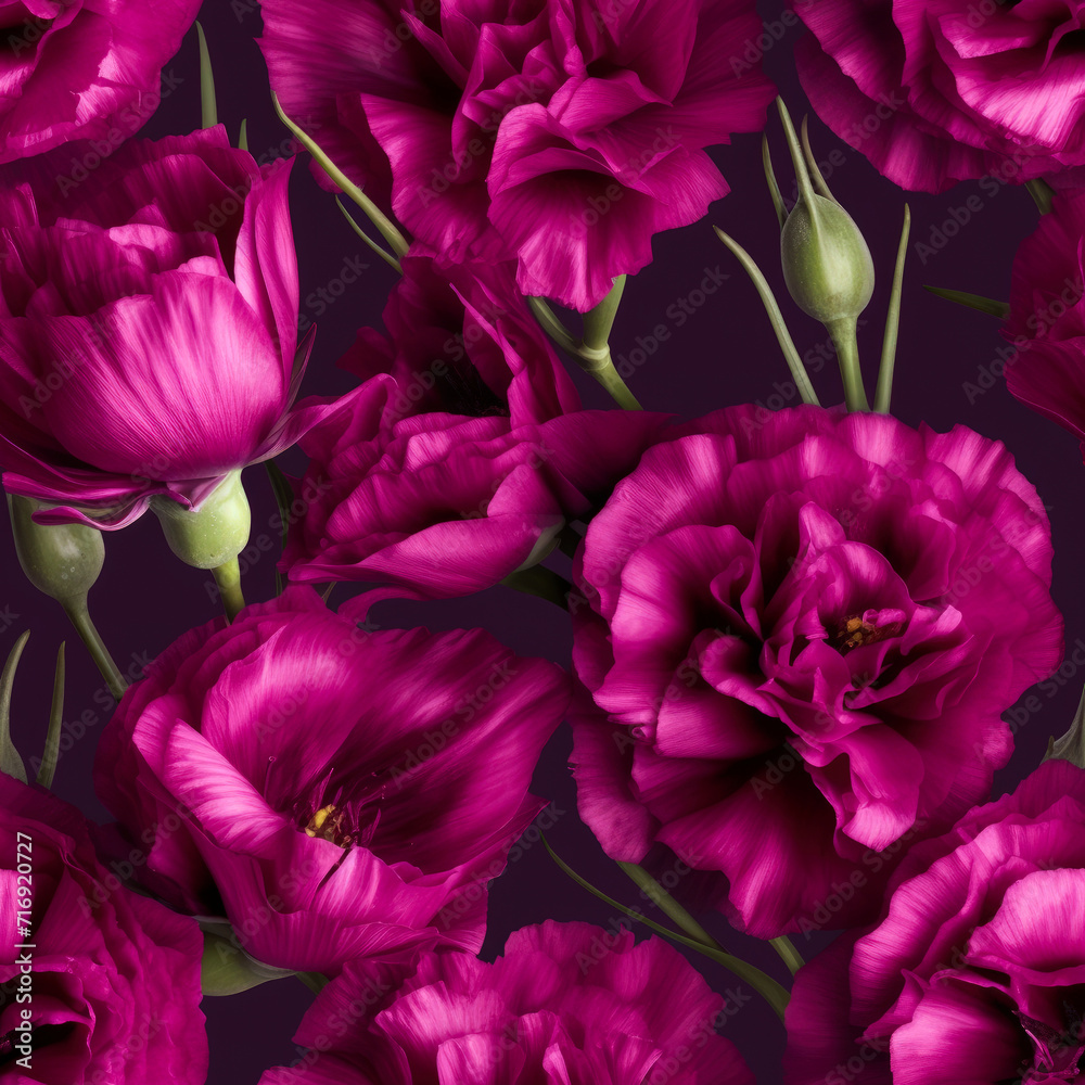 Obraz premium Seamless eustoma russellianum flowers pattern. Generative ai