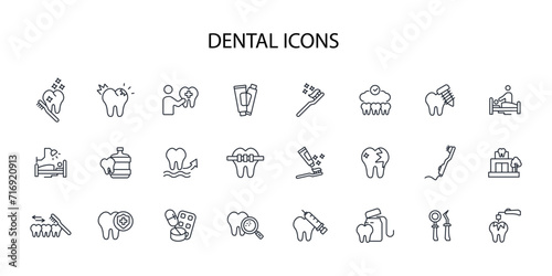 Dental icon set.vector.Editable stroke.linear style sign for use web design,logo.Symbol illustration. photo