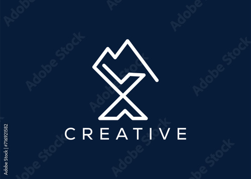 Minimal Letter X mountain logo design vector template. Initial Letter X hill vector logo