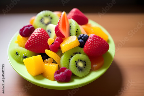 A vibrant tropical fruit salad with various fruits
