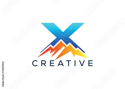 Free Download Minimal Letter X mountain logo design vector template. Initial Letter X hill vector logo - GFXLoad