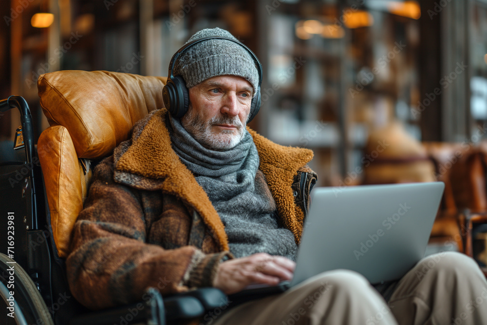 Disabled male business professional with laptop