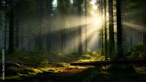 A forest with sun rays shining through the trees   Beautiful alley in the autumn forest Pro Photo