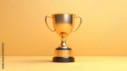 Gold trophy cup on plain background.