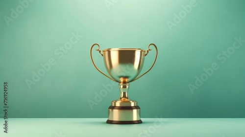 Golden trophy cup on plain background.