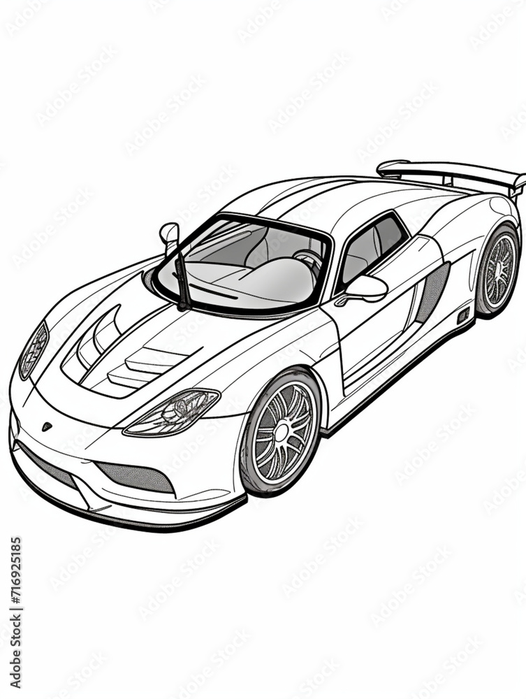 sports car, coloring page for children, coloring page, black and white lines, created with Generative AI technology