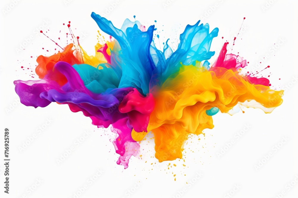 Bright creative abstract splashed multicolored textured background isolated on white