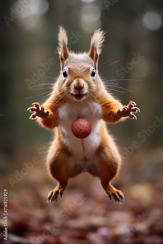 Hopsende Lebensfreude: Ein flauschiges Eichhörnchen in wilder Aktion, auf der Jagd nach der perfekten Nuss