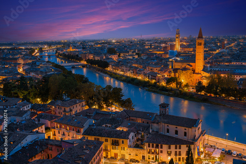 Top view of Verona, Italy during summer sunset. photo