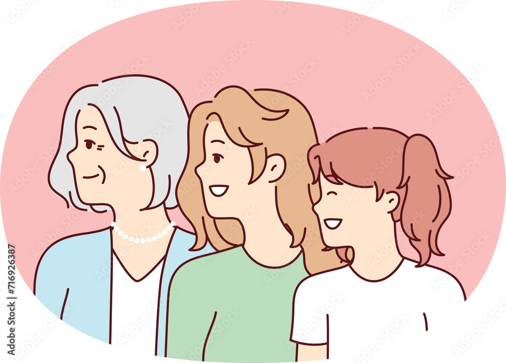 Women of different ages look in same direction with smile for feminism concept. Vector image Women of different ages look in same direction with smile for feminism concept. Vector image